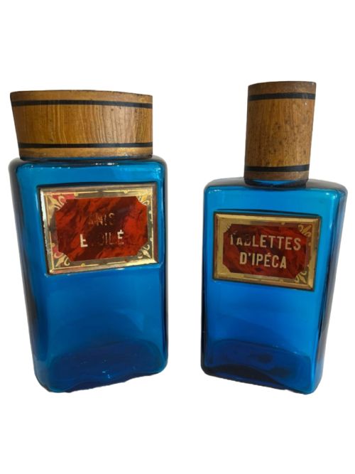 french blue glass apothecary jars - CATEGORY: ANTIQUE GLASS - DATED 1890