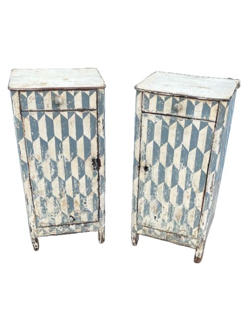 pair of antique painted bedside cabinets - CATEGORY: ANTIQUE CUPBOARDS - DATED 1920