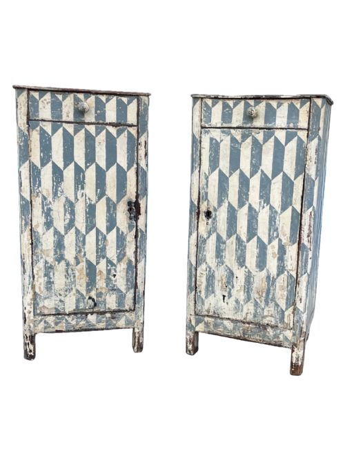 PAIR OF ANTIQUE PAINTED BEDSIDE CABINETS - ADDITIONAL PHOTO 1