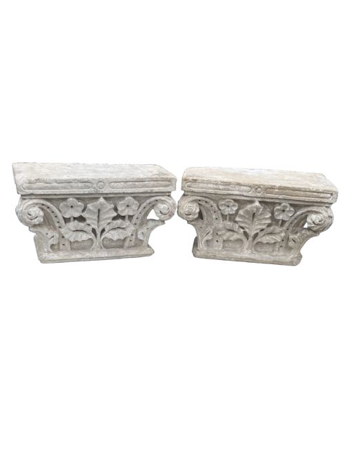 pair of antique carved stone capitals - CATEGORY: ANTIQUE MISCELLANEOUS - DATED 19TH CENTURY
