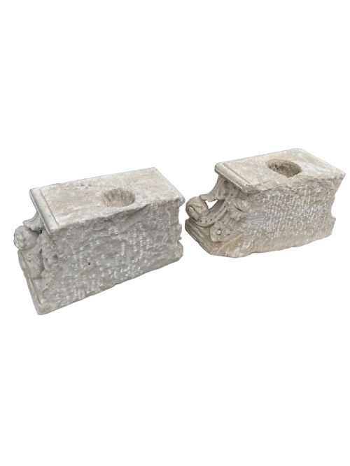 PAIR OF ANTIQUE CARVED STONE CAPITALS - ADDITIONAL PHOTO 2