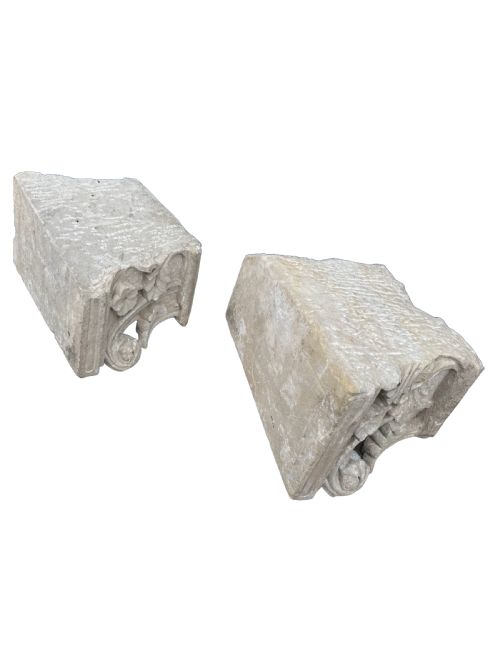 PAIR OF ANTIQUE CARVED STONE CAPITALS - ADDITIONAL PHOTO 3