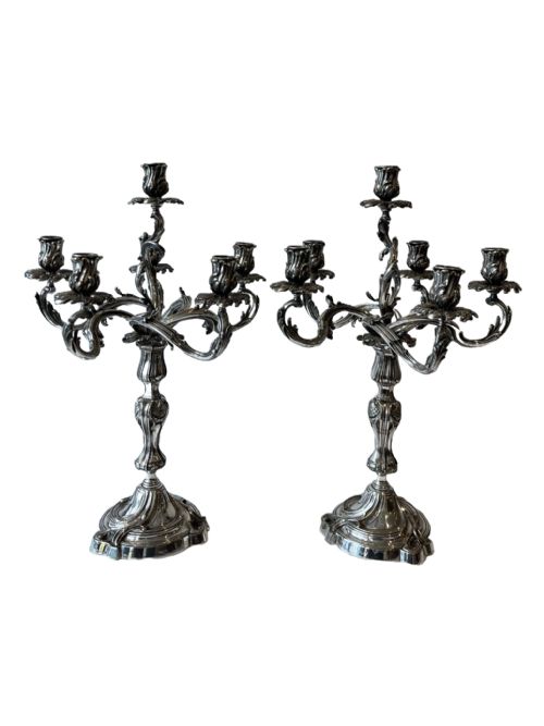 pair of french silver plated bronze candelabra - CATEGORY: ANTIQUE LIGHTING - DATED 1860