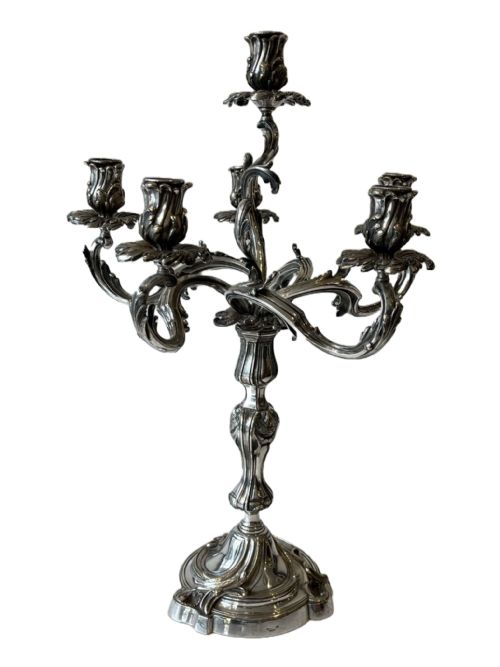 PAIR OF FRENCH SILVER PLATED BRONZE CANDELABRA - ADDITIONAL PHOTO 1