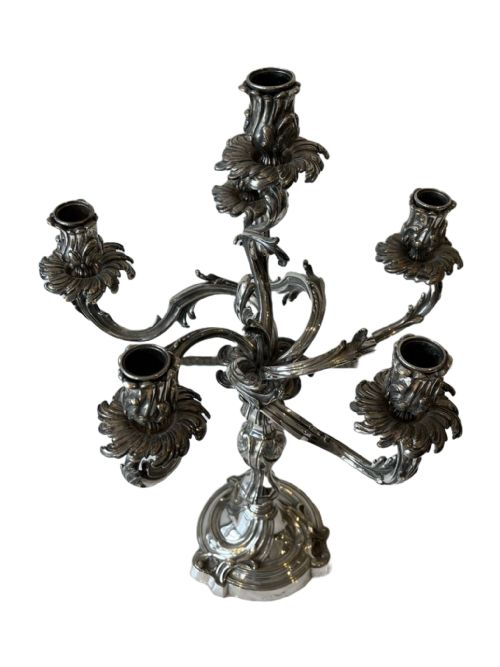 PAIR OF FRENCH SILVER PLATED BRONZE CANDELABRA - ADDITIONAL PHOTO 2