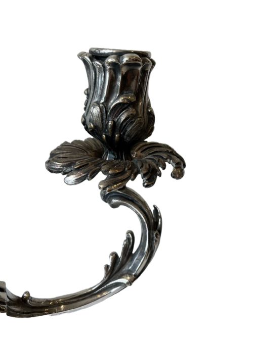 PAIR OF FRENCH SILVER PLATED BRONZE CANDELABRA - ADDITIONAL PHOTO 3