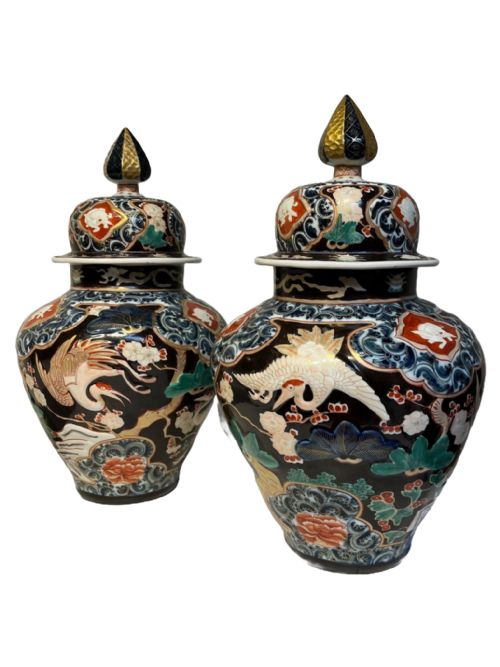 pair of japanese style lidded jars - CATEGORY: ANTIQUE CERAMICS - DATED 1880