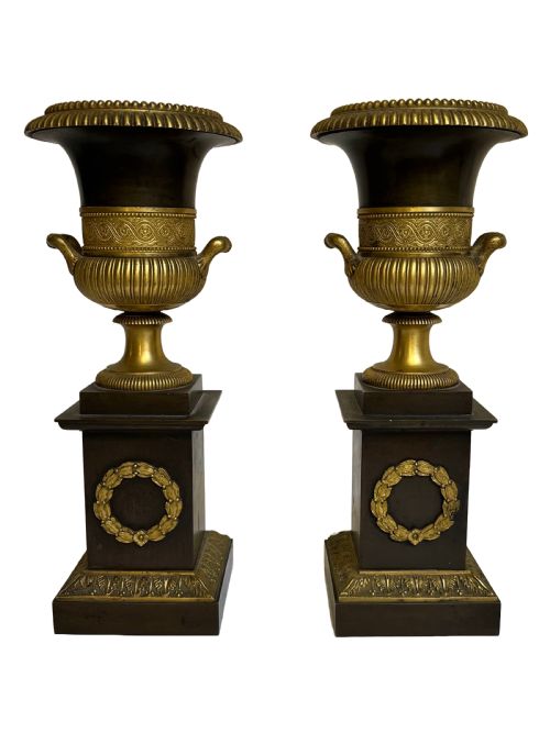 BRONZE AND ORMOLU NEOCLASSICAL CAMPANA URNS