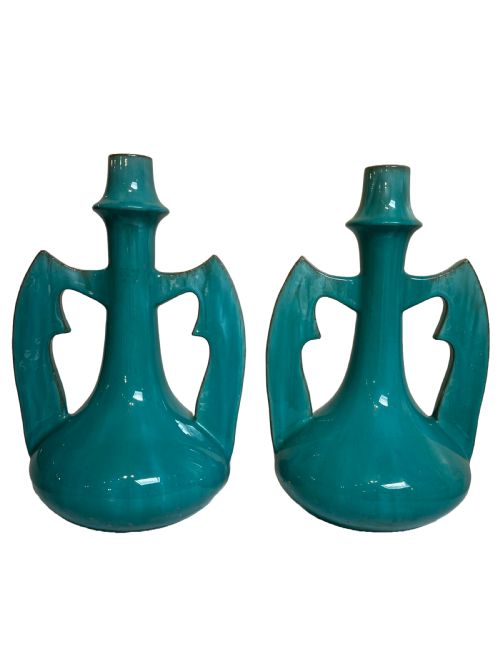 clement massier pair of turquoise glaze vases - CATEGORY: ANTIQUE VASES - DATED 1900