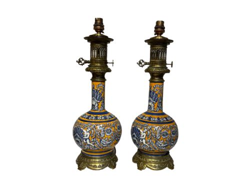 french faience lamps - CATEGORY: ANTIQUE LIGHTING - DATED 19TH CENTURY