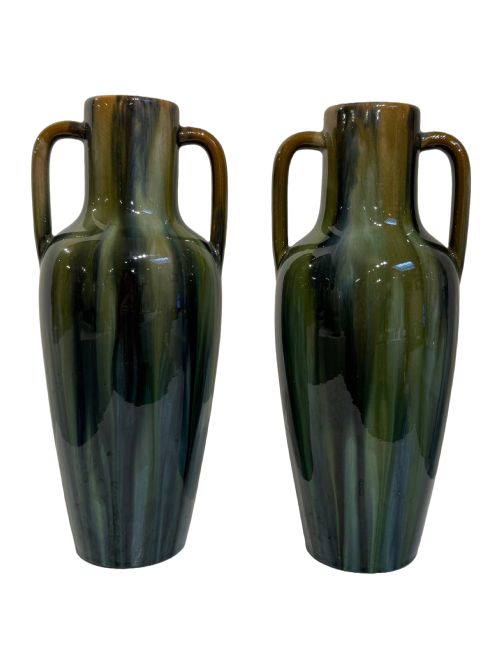 jerome massier pair of green vases - CATEGORY: ANTIQUE VASES - DATED 1920