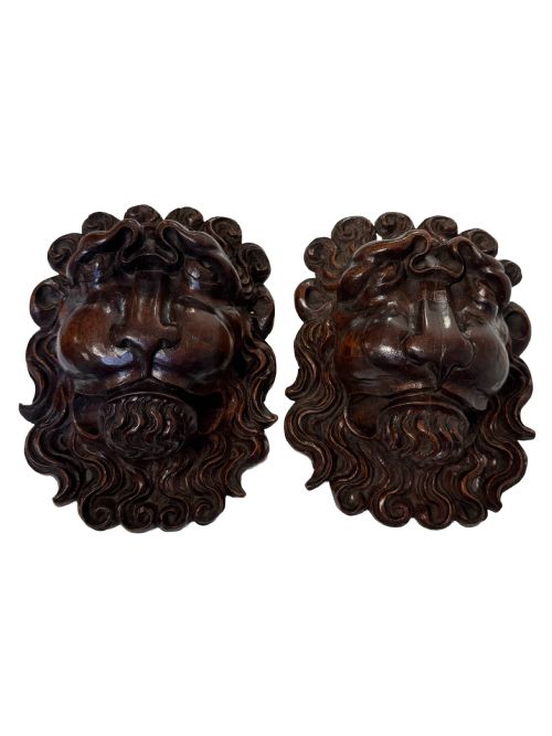 18th century carved lion faces - CATEGORY: ANTIQUE MISCELLANEOUS - DATED 18TH CENTURY
