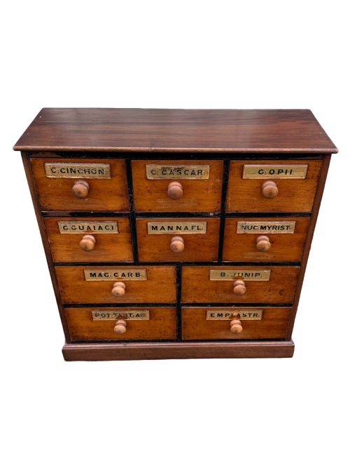 mahogany apothecary drawers - CATEGORY: ANTIQUE CUPBOARDS - DATED 1890