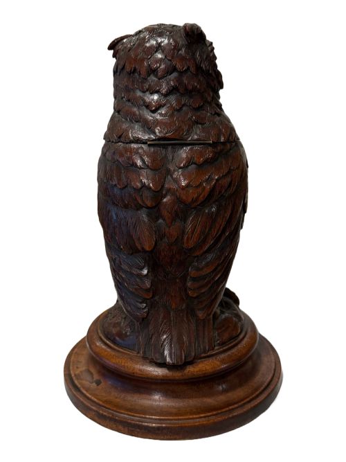 BLACK FOREST CARVED OWL TOBACCO JAR - ADDITIONAL PHOTO 3