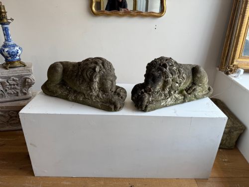 pair of canova lion garden statues - CATEGORY: ANTIQUE MISCELLANEOUS - DATED 1920