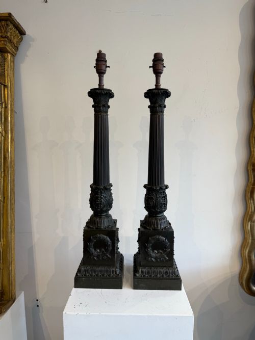 antique bronze column lamps - CATEGORY: ANTIQUE LIGHTING - DATED 19TH CENTURY