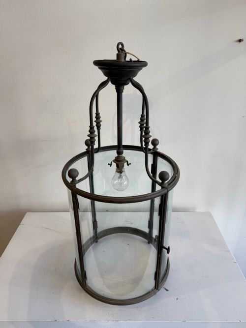 FRENCH ANTIQUE BRONZE PATINA CIRCULAR HALL LANTERN - ADDITIONAL PHOTO 2