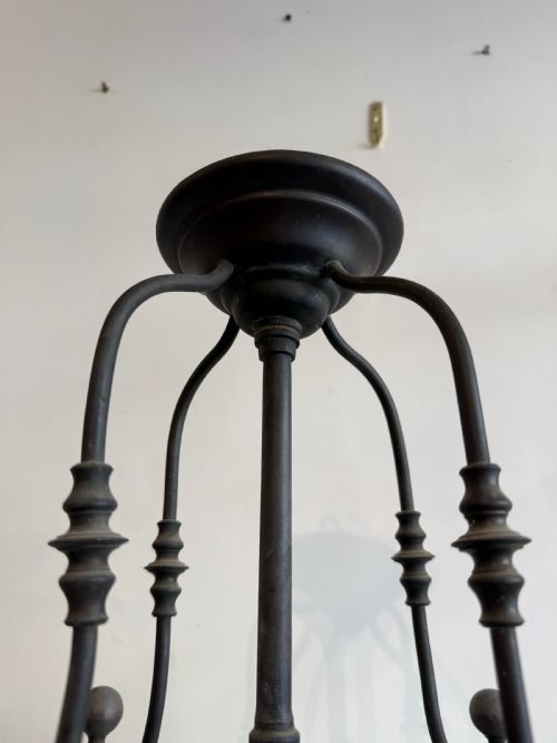 FRENCH ANTIQUE BRONZE PATINA CIRCULAR HALL LANTERN - ADDITIONAL PHOTO 3