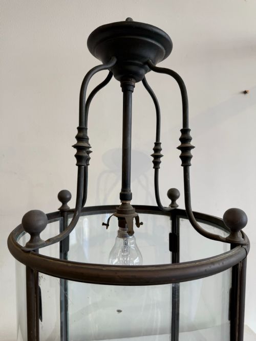 FRENCH ANTIQUE BRONZE PATINA CIRCULAR HALL LANTERN - ADDITIONAL PHOTO 4
