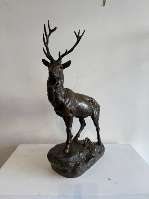 LARGE ANTIQUE BRONZE STAG AFTER JE MASSON - ADDITIONAL PHOTO 1