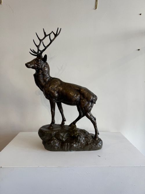 LARGE ANTIQUE BRONZE STAG AFTER JE MASSON - ADDITIONAL PHOTO 2