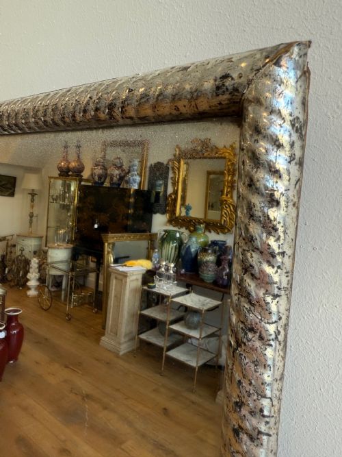 LARGE FRENCH ANTIQUE SILVER GILT ROPE TWIST MIRROR - ADDITIONAL PHOTO 2
