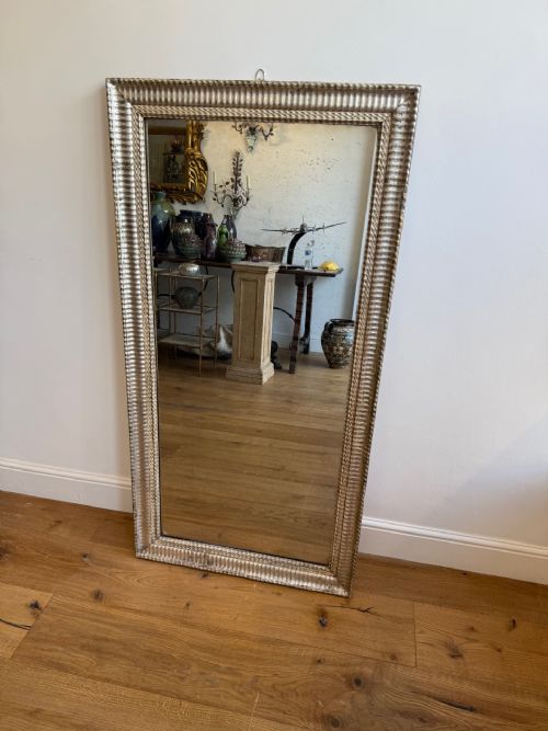FRENCH ANTIQUE SILVER GILT RIPPLE FRAME MIRROR - ADDITIONAL PHOTO 1