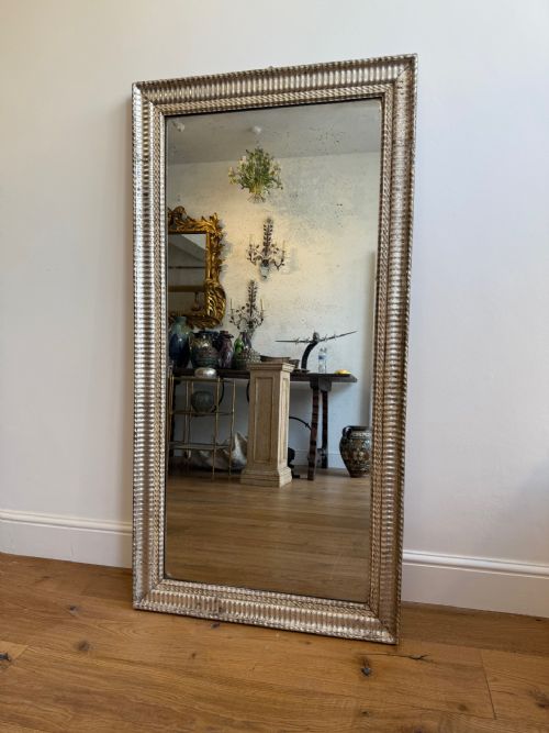FRENCH ANTIQUE SILVER GILT RIPPLE FRAME MIRROR - ADDITIONAL PHOTO 2