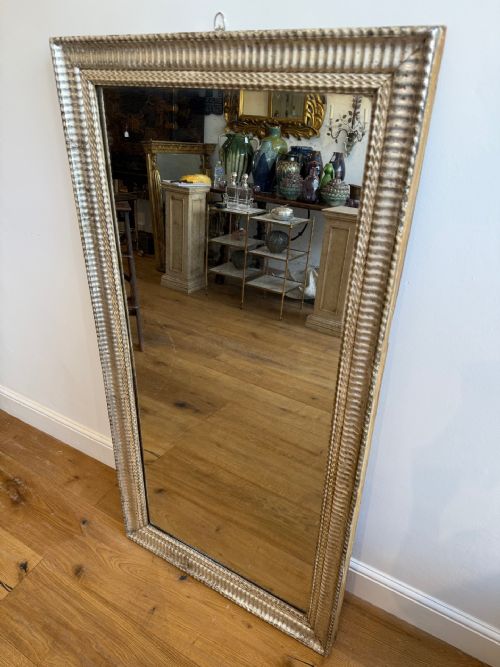 FRENCH ANTIQUE SILVER GILT RIPPLE FRAME MIRROR - ADDITIONAL PHOTO 3