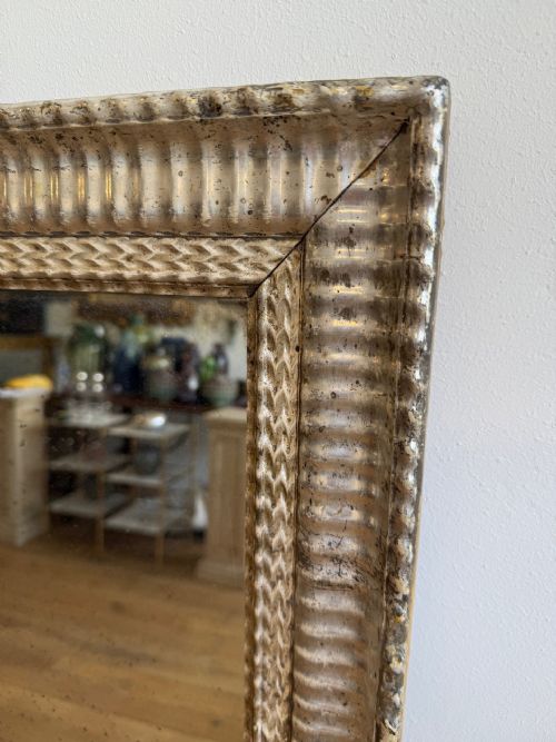 FRENCH ANTIQUE SILVER GILT RIPPLE FRAME MIRROR - ADDITIONAL PHOTO 4