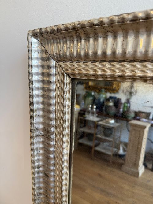 FRENCH ANTIQUE SILVER GILT RIPPLE FRAME MIRROR - ADDITIONAL PHOTO 5