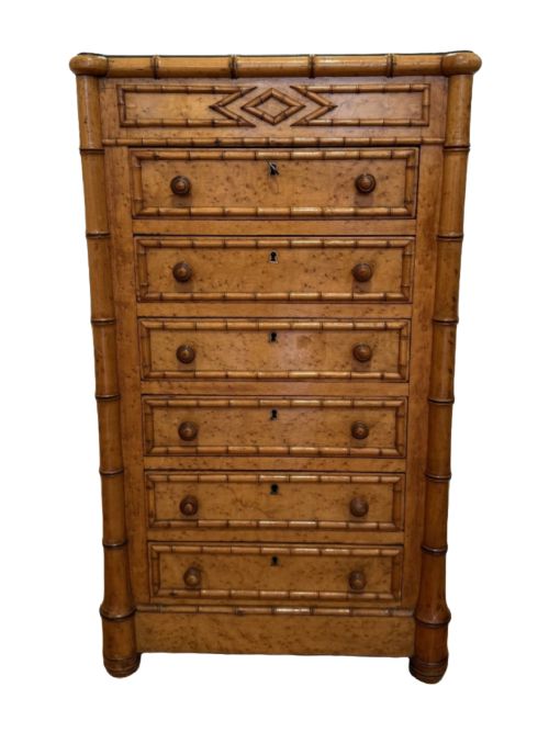 faux bamboo column chest of small proportions - CATEGORY: ANTIQUE CHEST OF DRAWERS - DATED 1880