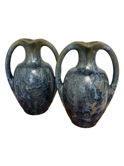 pair of french pierrefonds blue crystalline glaze vases - CATEGORY: ANTIQUE VASES - DATED 1920