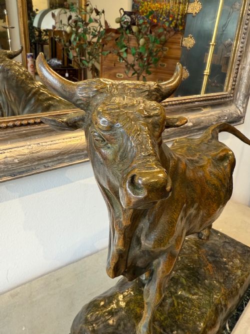LARGE ANTIQUE BRONZE BULL - ADDITIONAL PHOTO 5