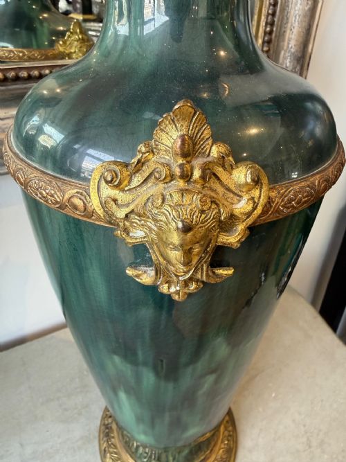 LARGE PAIR OF MOTTLED GREEN GLAZED VASES - ADDITIONAL PHOTO 2