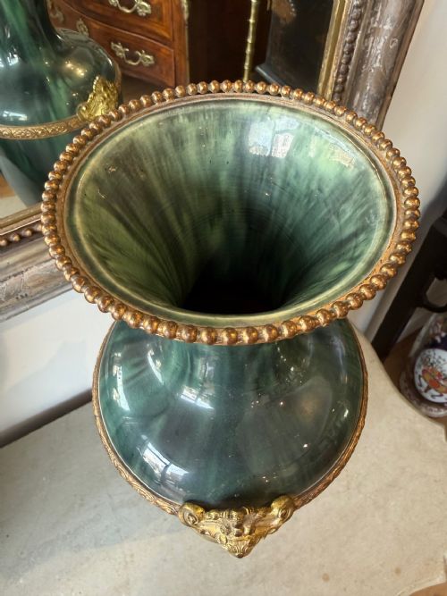 LARGE PAIR OF MOTTLED GREEN GLAZED VASES - ADDITIONAL PHOTO 3