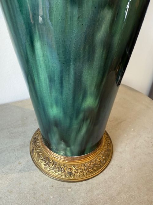 LARGE PAIR OF MOTTLED GREEN GLAZED VASES - ADDITIONAL PHOTO 4