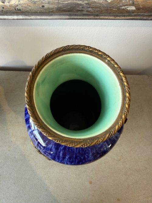 PAIR OF MOTTLED BLUE GLAZED VASES - ADDITIONAL PHOTO 4