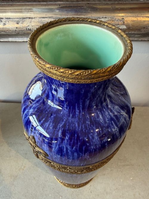 PAIR OF MOTTLED BLUE GLAZED VASES - ADDITIONAL PHOTO 5