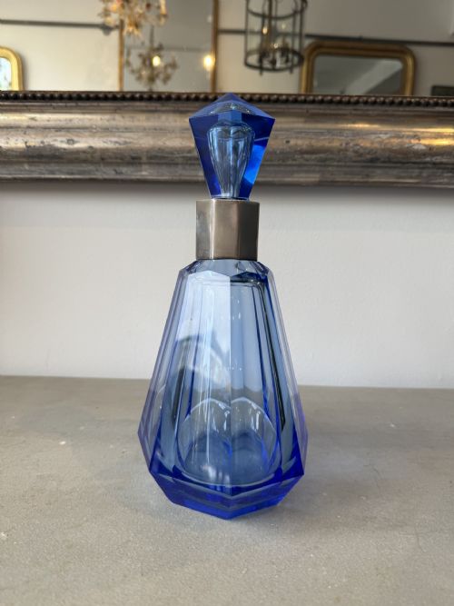 ART DECO SILVER MOUNTED BLUE DECANTER - ADDITIONAL PHOTO 3