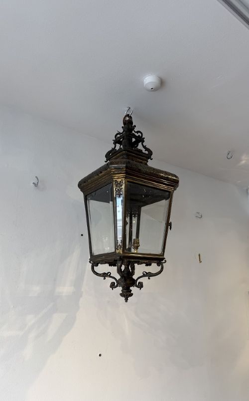 ANTIQUE BRONZE HALL LANTERN - ADDITIONAL PHOTO 1