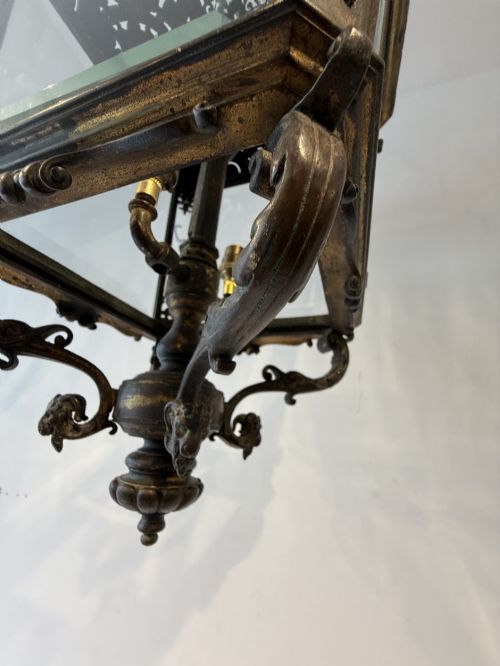 ANTIQUE BRONZE HALL LANTERN - ADDITIONAL PHOTO 6