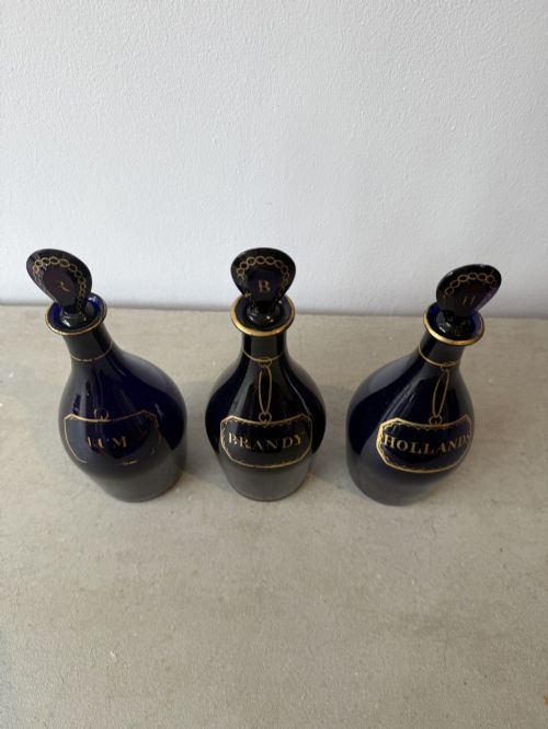 SET OF 3 GEORGIAN BRISTOL BLUE DECANTERS - ADDITIONAL PHOTO 1