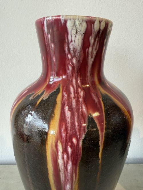 PAIR OF FRENCH RED DRIP GLAZE POTTERY VASES - ADDITIONAL PHOTO 2
