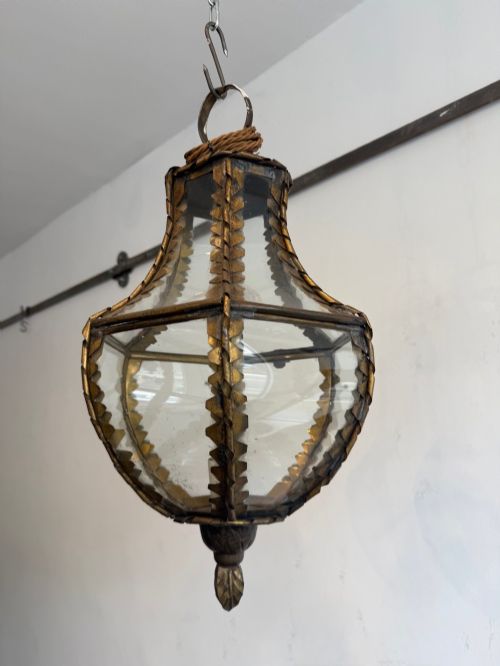 BRASS CURVED GLASS LANTERN - ADDITIONAL PHOTO 1
