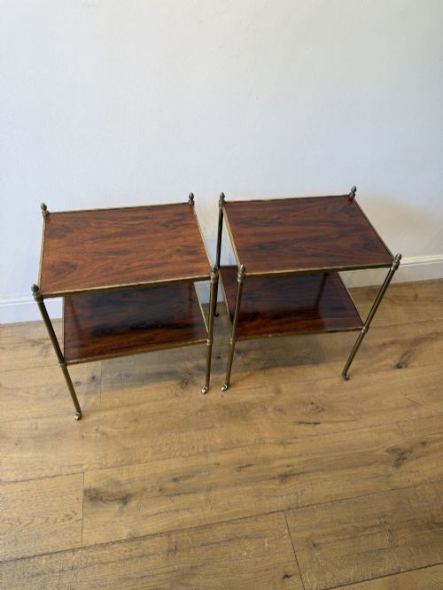 PAIR OF TWO TIER ETAGERES ATTRIBUTED TO MALLETT - ADDITIONAL PHOTO 2