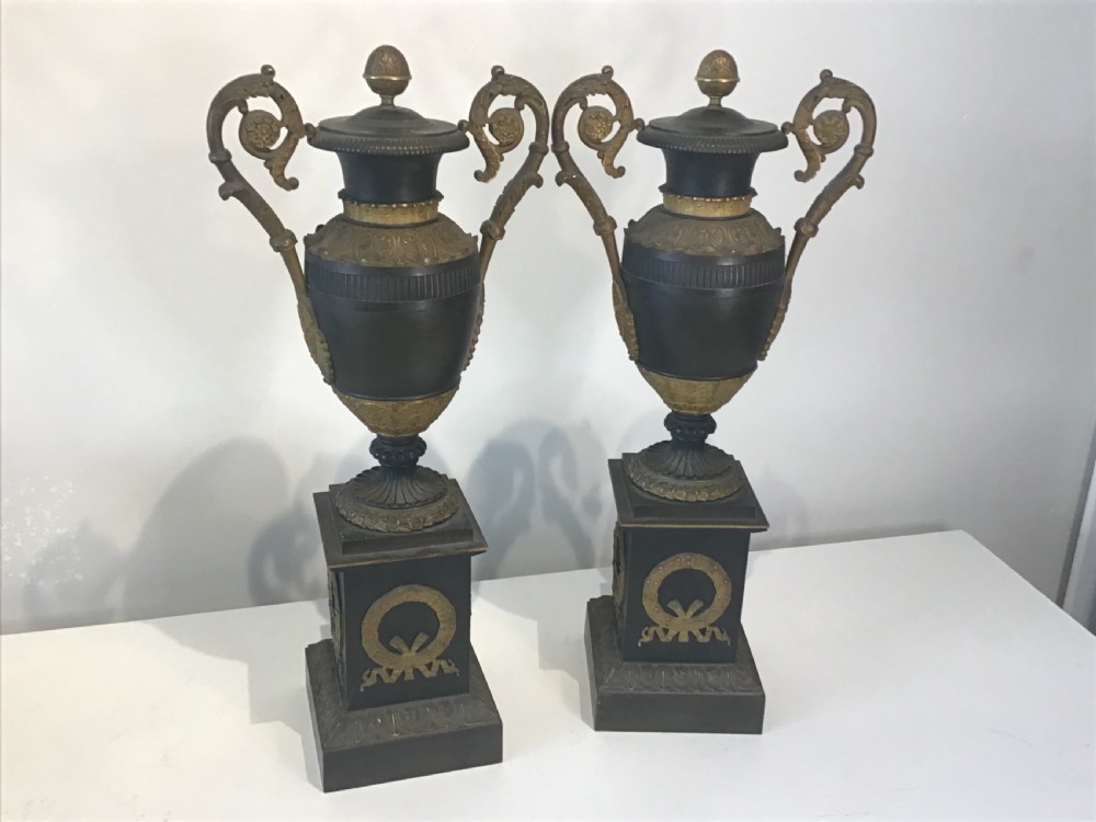 Large pair of Empire bronze and ormolu Cassolettes  View V