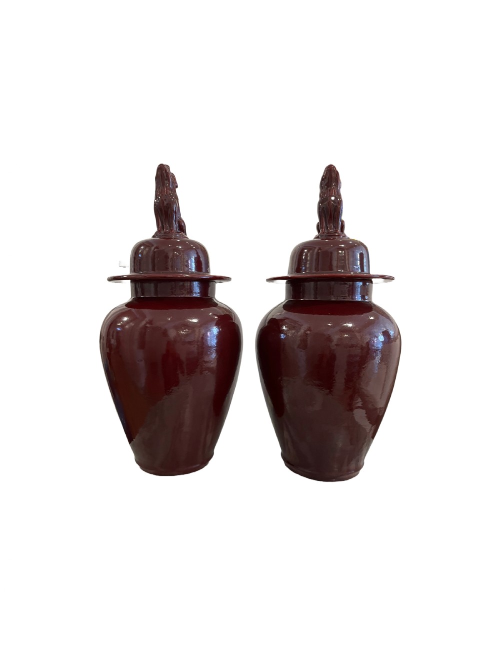 2 French pottery lidded vases 