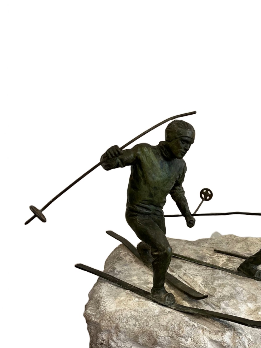 Art Deco Bronze group of Skiers  View II