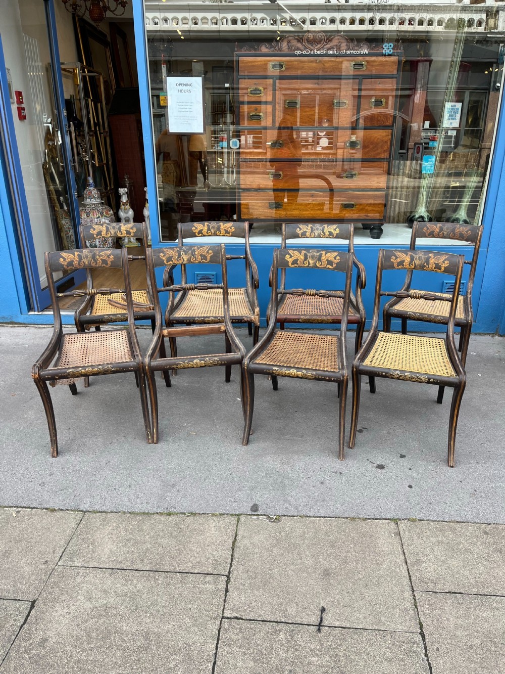 Set of 8 regency painted chairs 